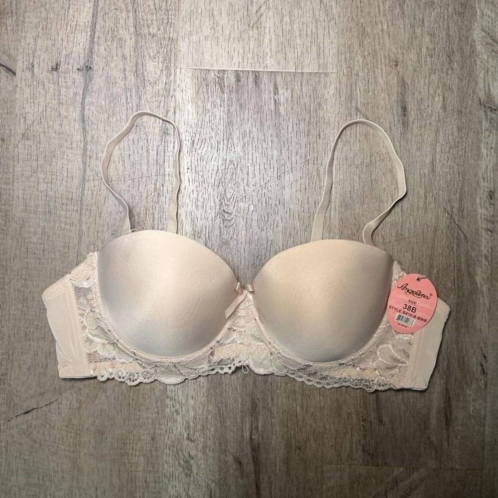 Angelina Lace Balconette Bra Bow Detail Size 38B Cream Ivory Feminine